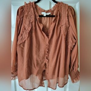 Anthropologie Sheer Button-Up Shirt